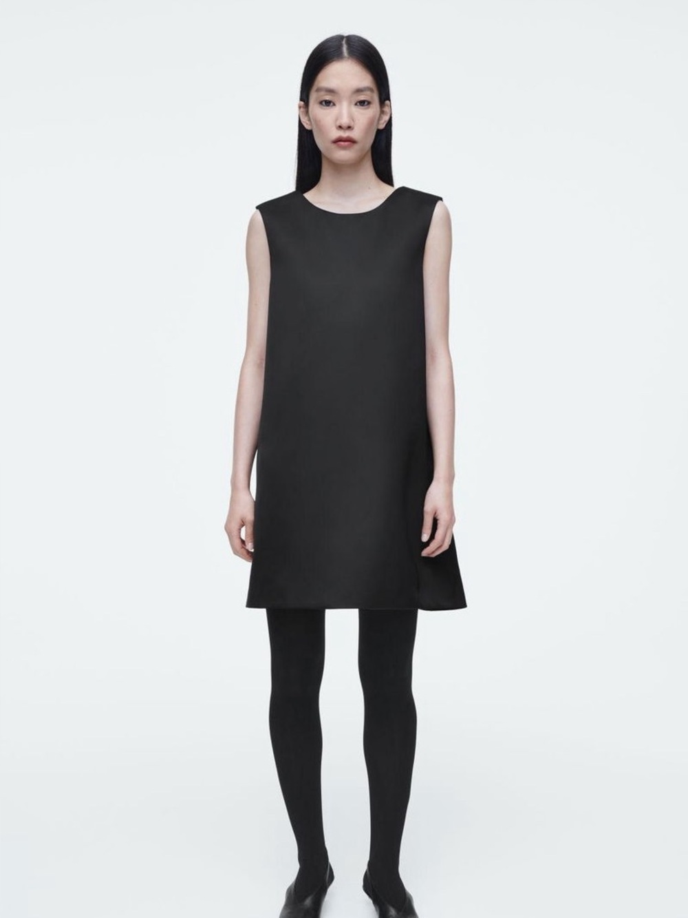 COS NWT Black Satin Racer-Neck Mini Dress Size US 10 City Quiet Luxury Workwear